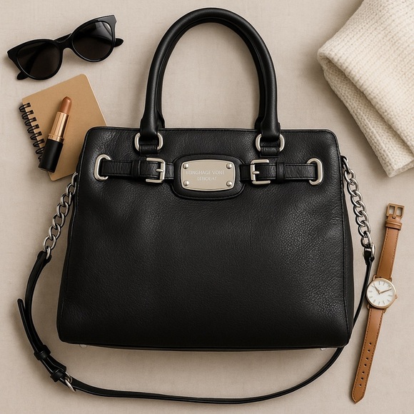 Michael Kors Black Pebbled Leather Satchel Tote Bag - Picture 1 of 10